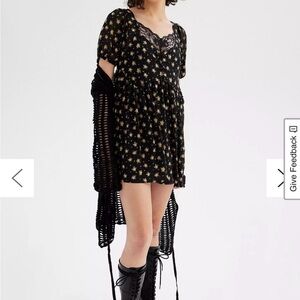 Urban Outfitters Black Floral Chiffon Babydoll Dress